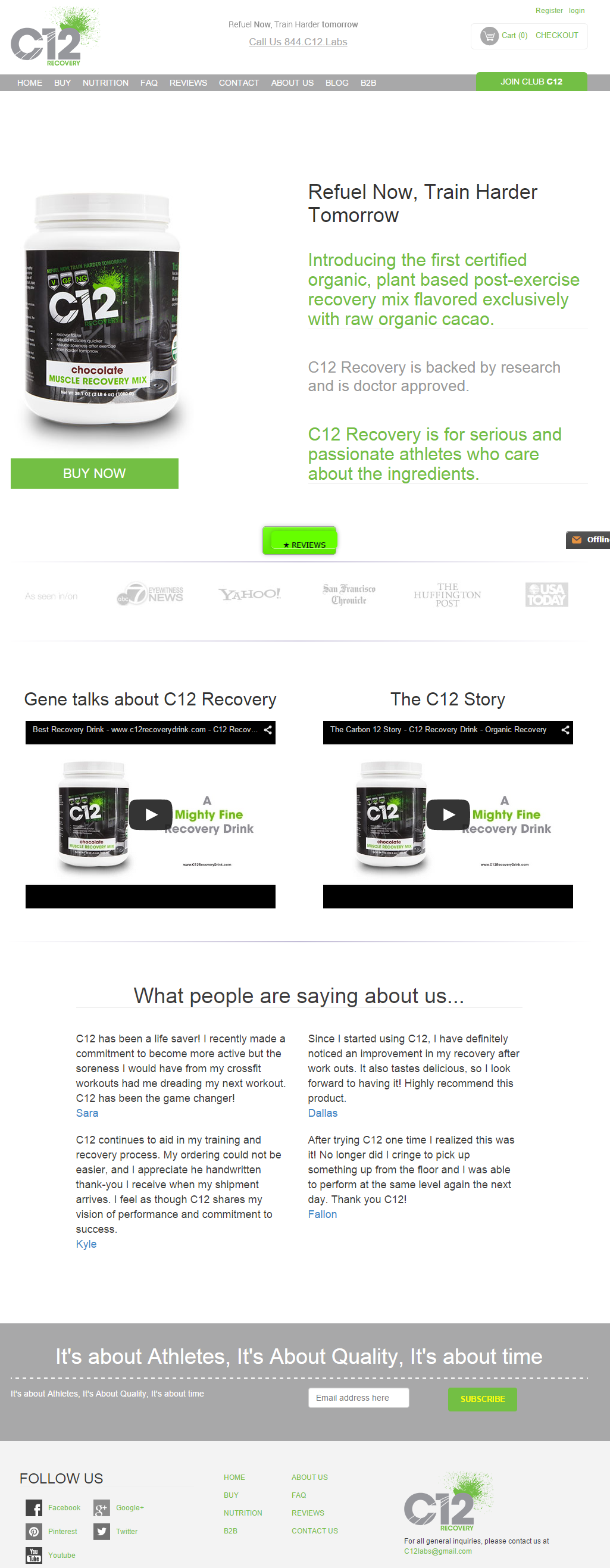 C12 Recovery Drink Homepage