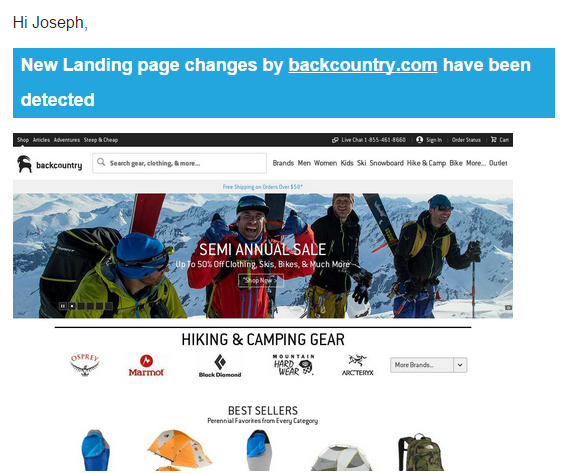 BackCountry Landing Page Alert