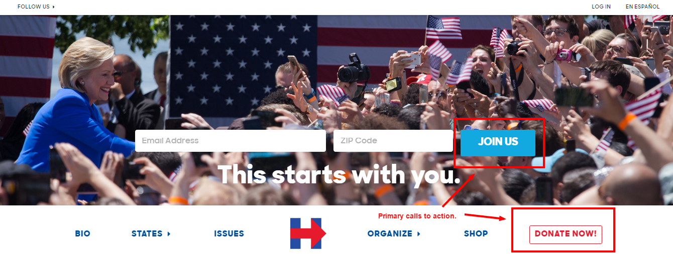 Hillary Website CTAs