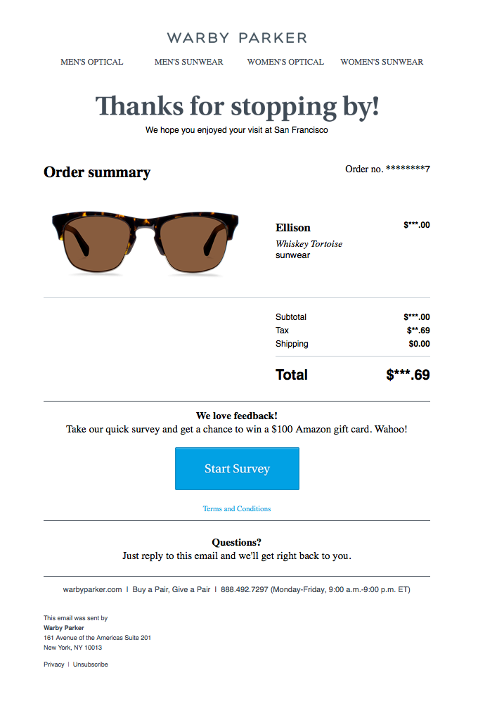 Warby Parker - Transactional Email