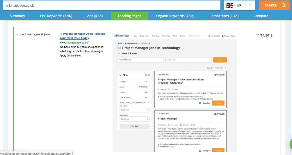 Landing Pages: michaelpage.co.uk - project manager IT jobs