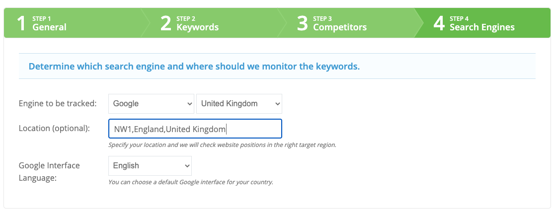 Step 4: Search Engines - Determine which search engine to use and where we monitor the keywords